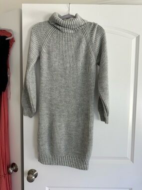 Miss Selfridge Light Gray Ribbed Turtleneck Sweater Dress
